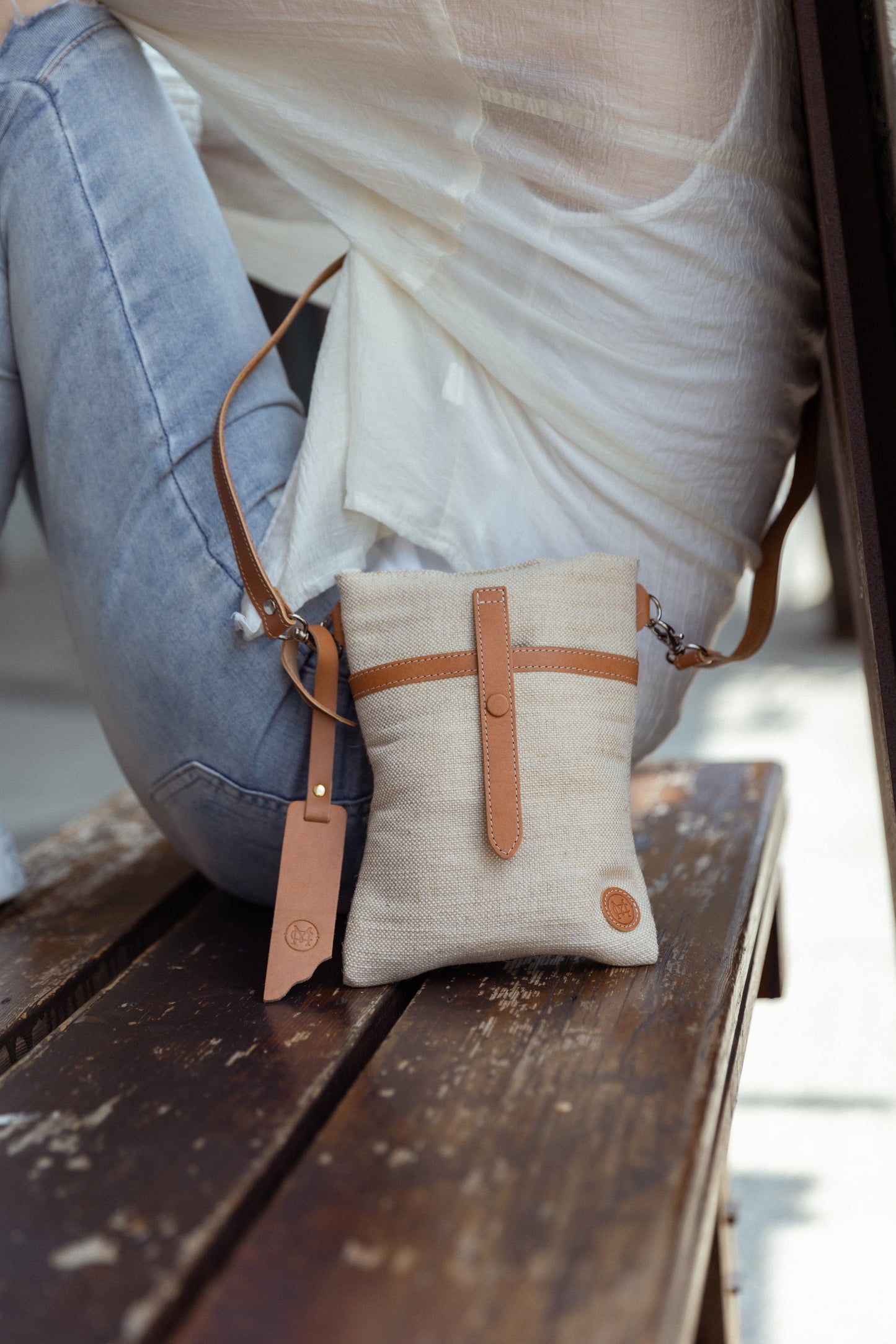 Mercury burlap cross-body bag