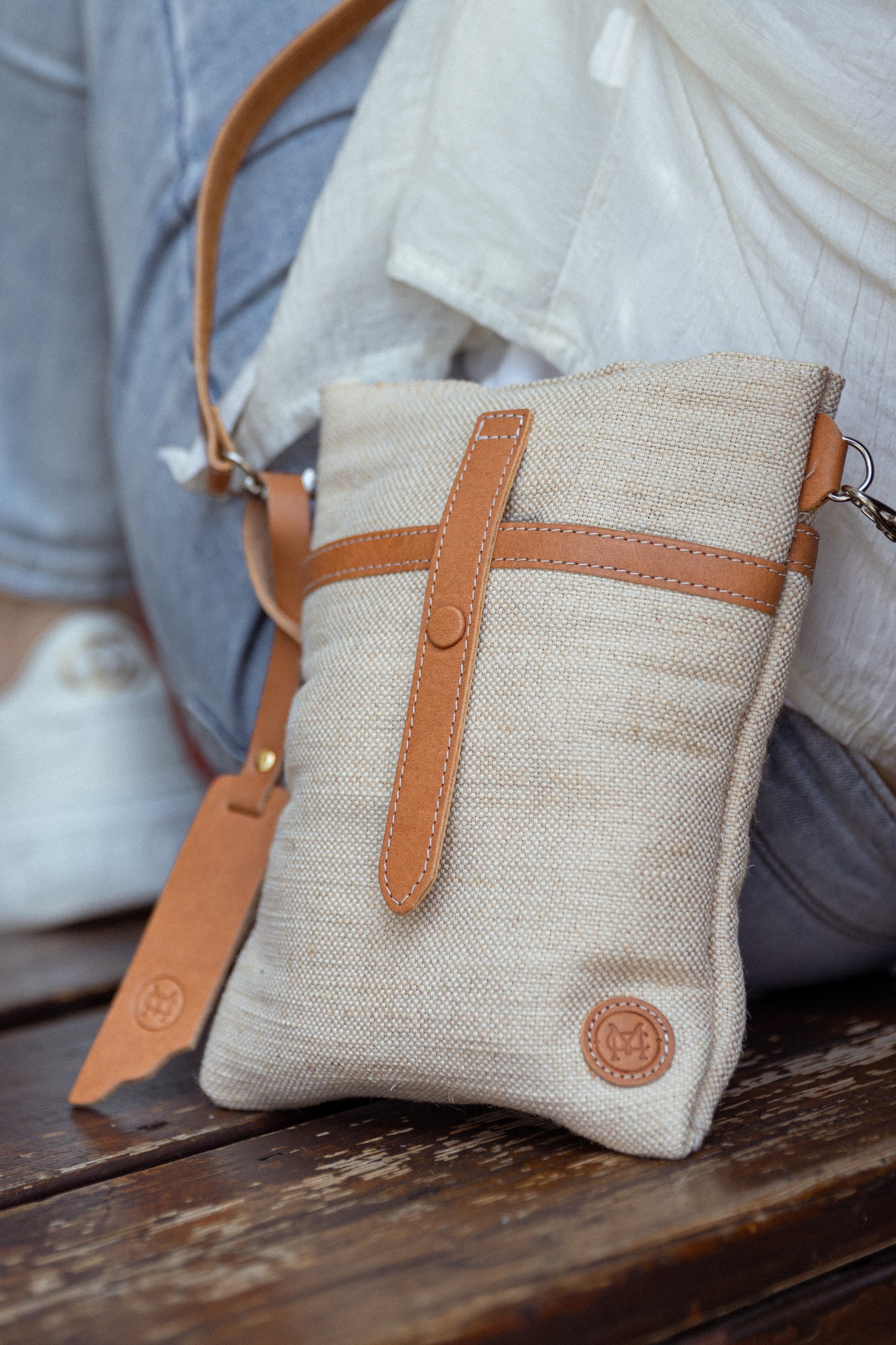 Mercury burlap cross-body bag