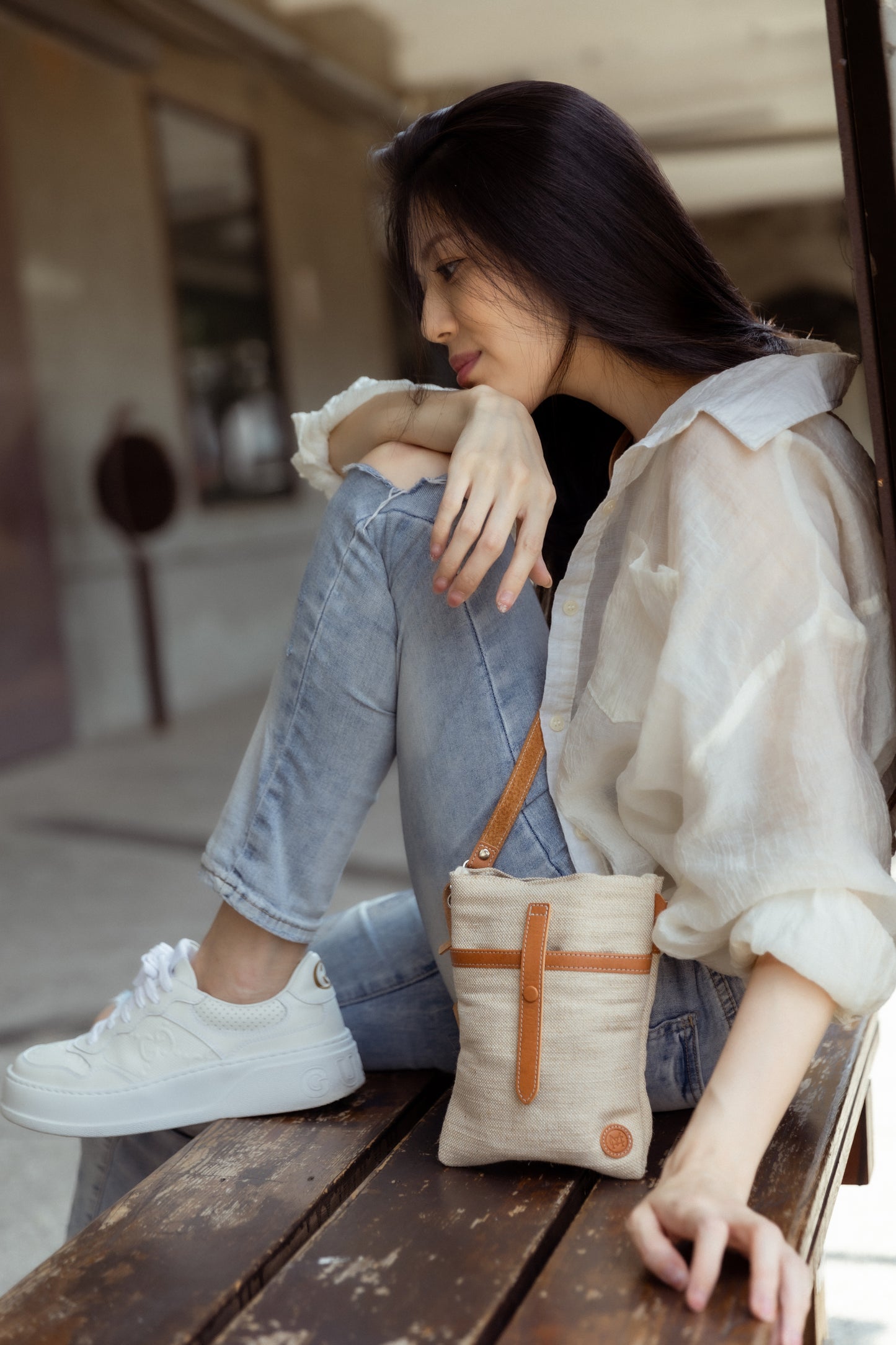 Mercury burlap cross-body bag