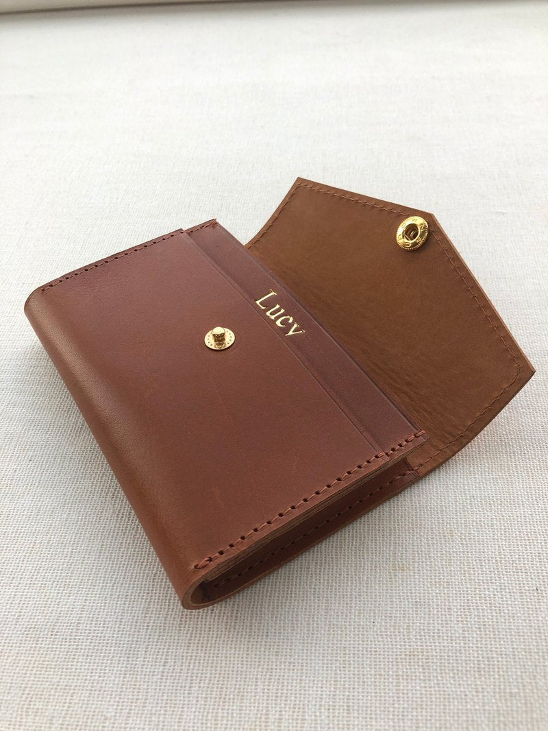 Mercury Italian leather business card holder can be customized with English letters