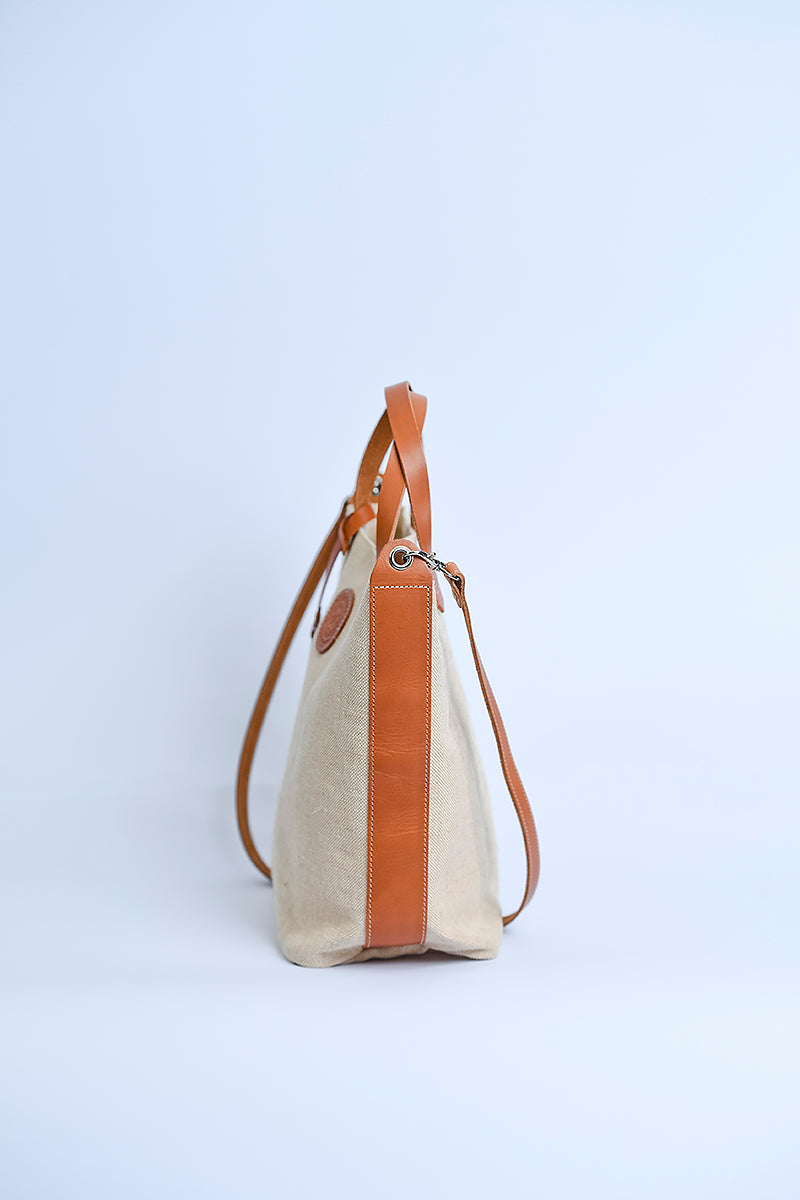 Mercury dual-purpose burlap leather shoulder bag custom branded tag