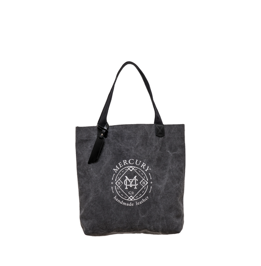 Mercury Black Shoulder, Front/Back Double Logo Thick Canvas Bag Leather Tag Custom Branding